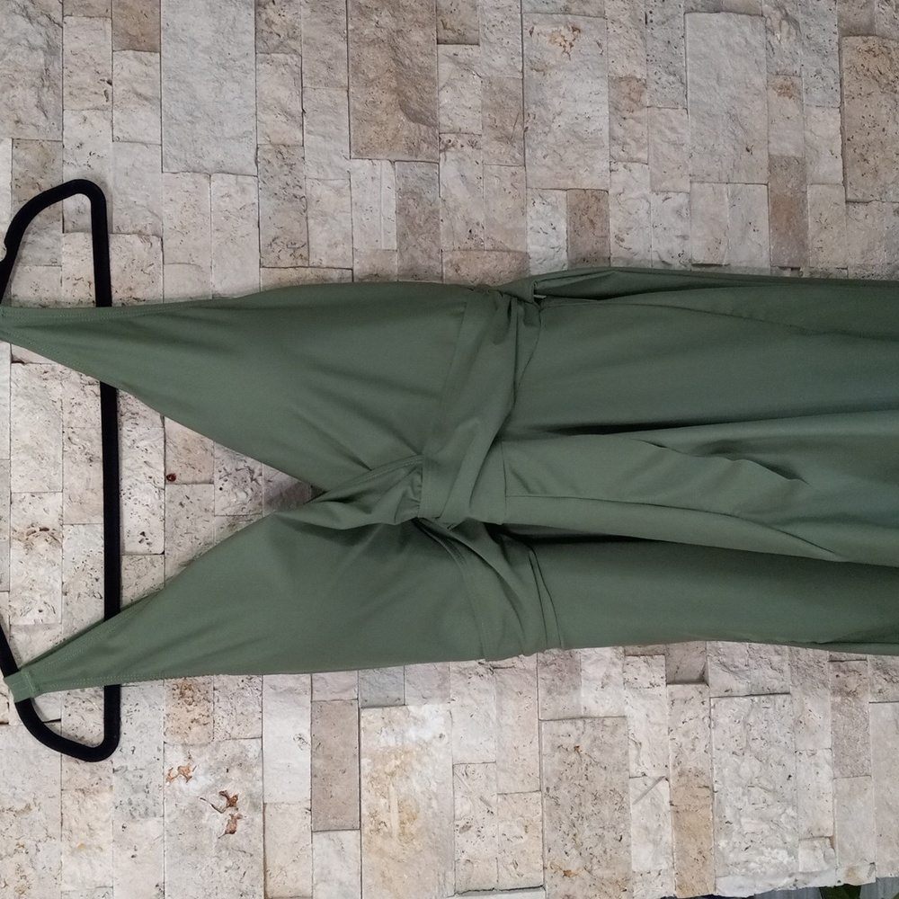 BloomChic Plain Ties Wrap Flutters Swim Dress Moss Green